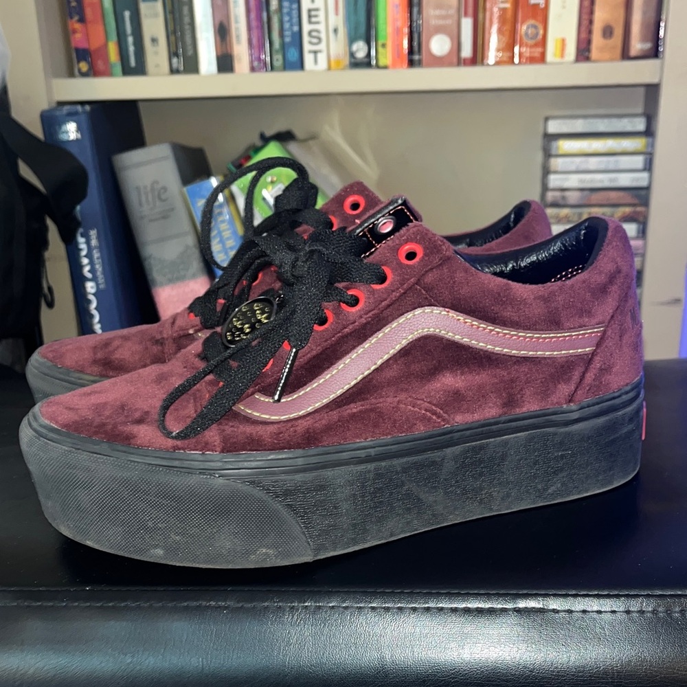 Disney Villain Snow White Poison Apple Vans Women's Burgundy Platform Sneakers